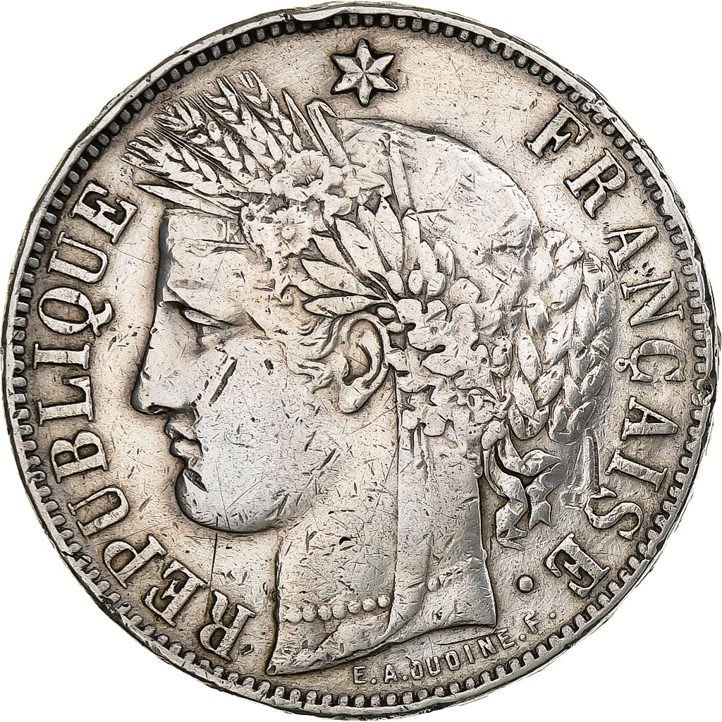 França, 5 Francs, Cérès, 1870, Bordeaux, Prata, EF(40-45), KM:818.1