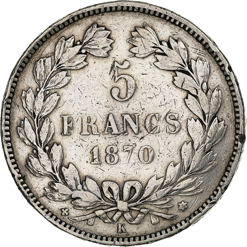 França, 5 Francs, Cérès, 1870, Bordeaux, Prata, EF(40-45), KM:818.1