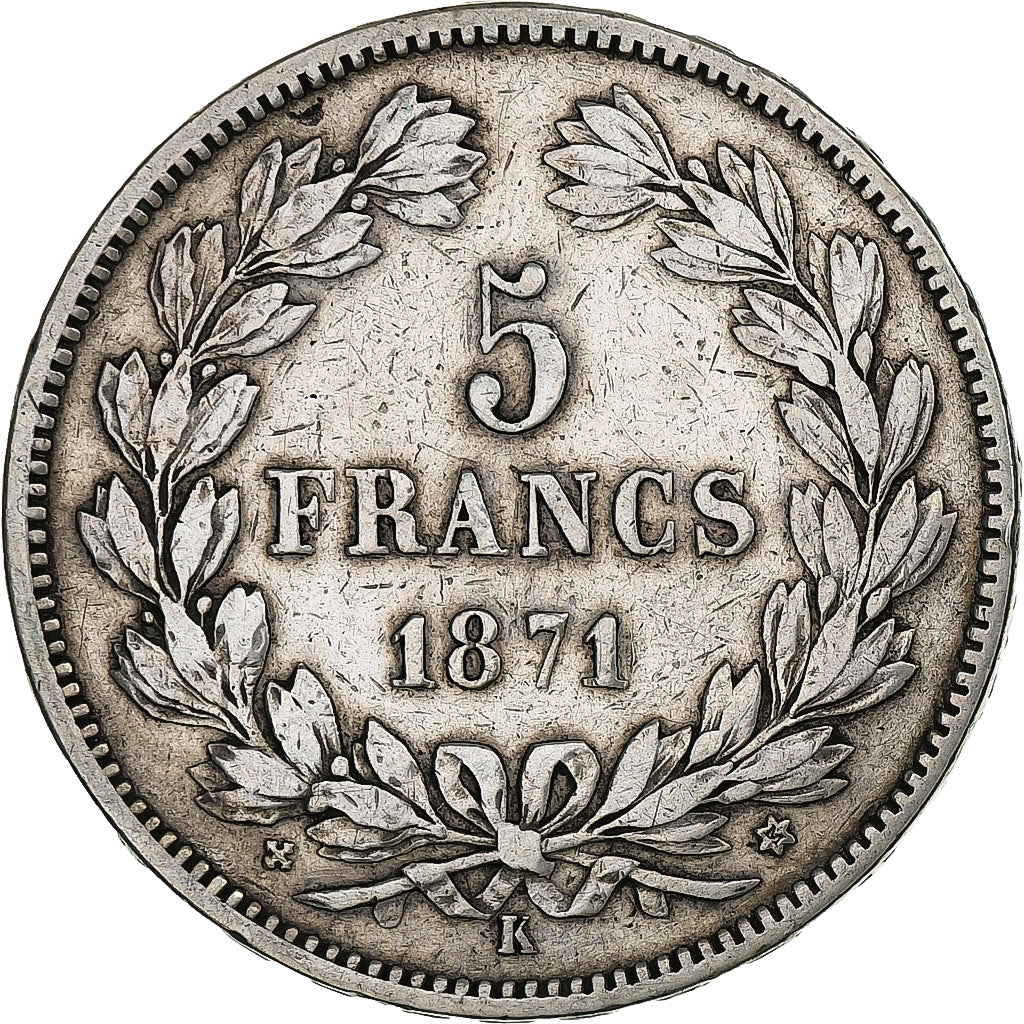 France, 5 Francs, Cérès, 1871, Bordeaux, Silver, EF(40-45), KM:818.2