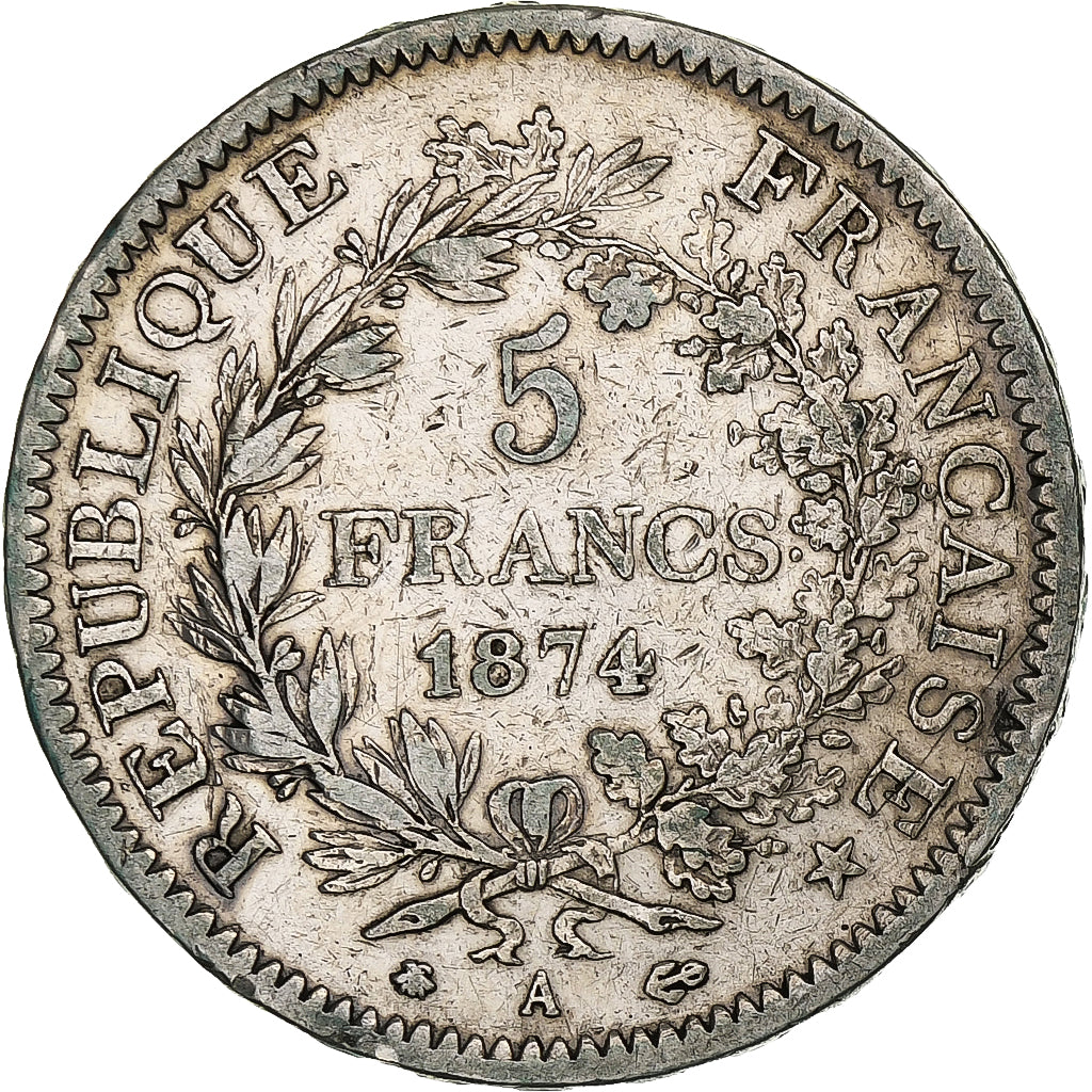 France, 5 Francs, Hercule, 1874, Paris, Silver, VF(20-25), Gadoury:745a