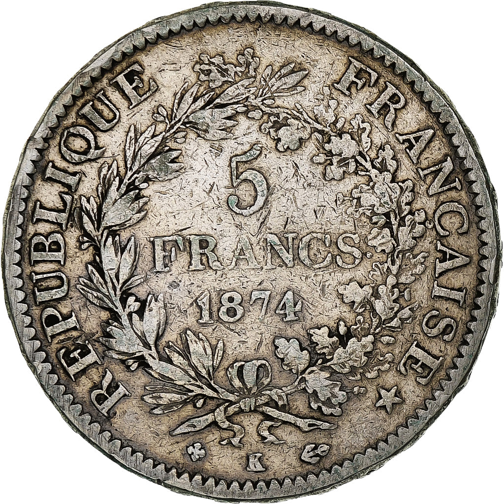 France, 5 Francs, Hercule, 1874, Bordeaux, Argent, TB, KM:820.2