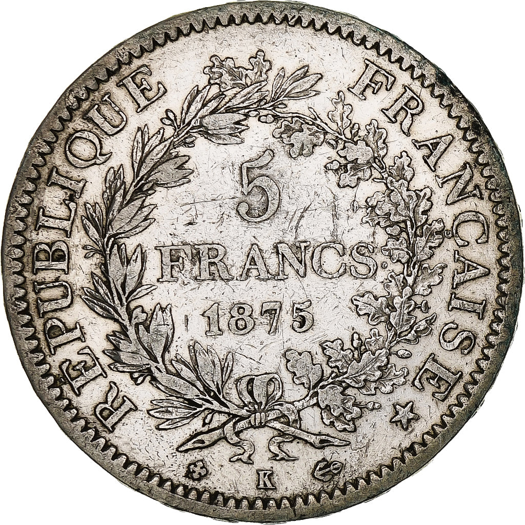 France, 5 Francs, Hercule, 1875, Bordeaux, Silver, EF(40-45), Gadoury:745a