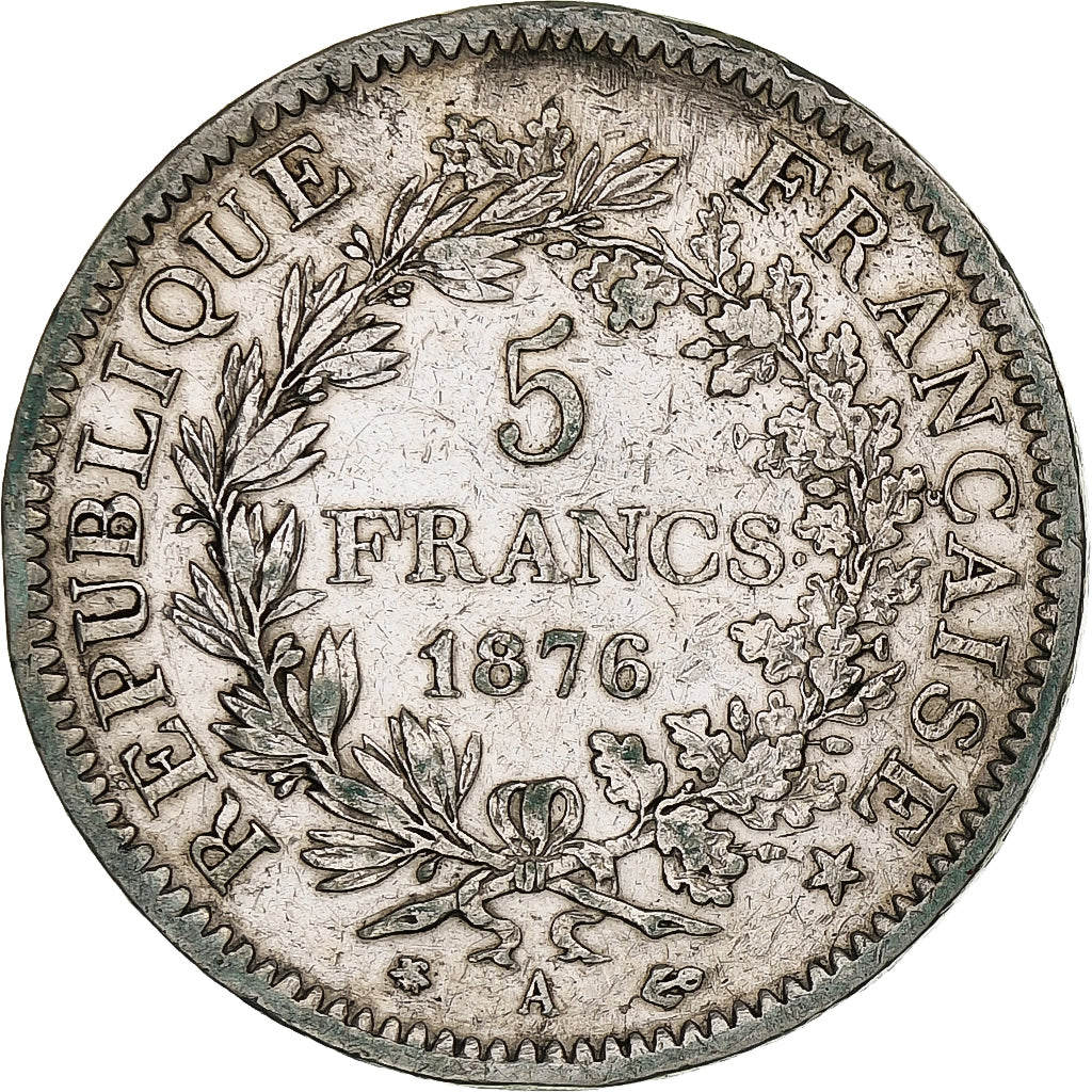 France, 5 Francs, Hercule, 1876, Paris, Argent, TB, Gadoury:745a, KM:820.1