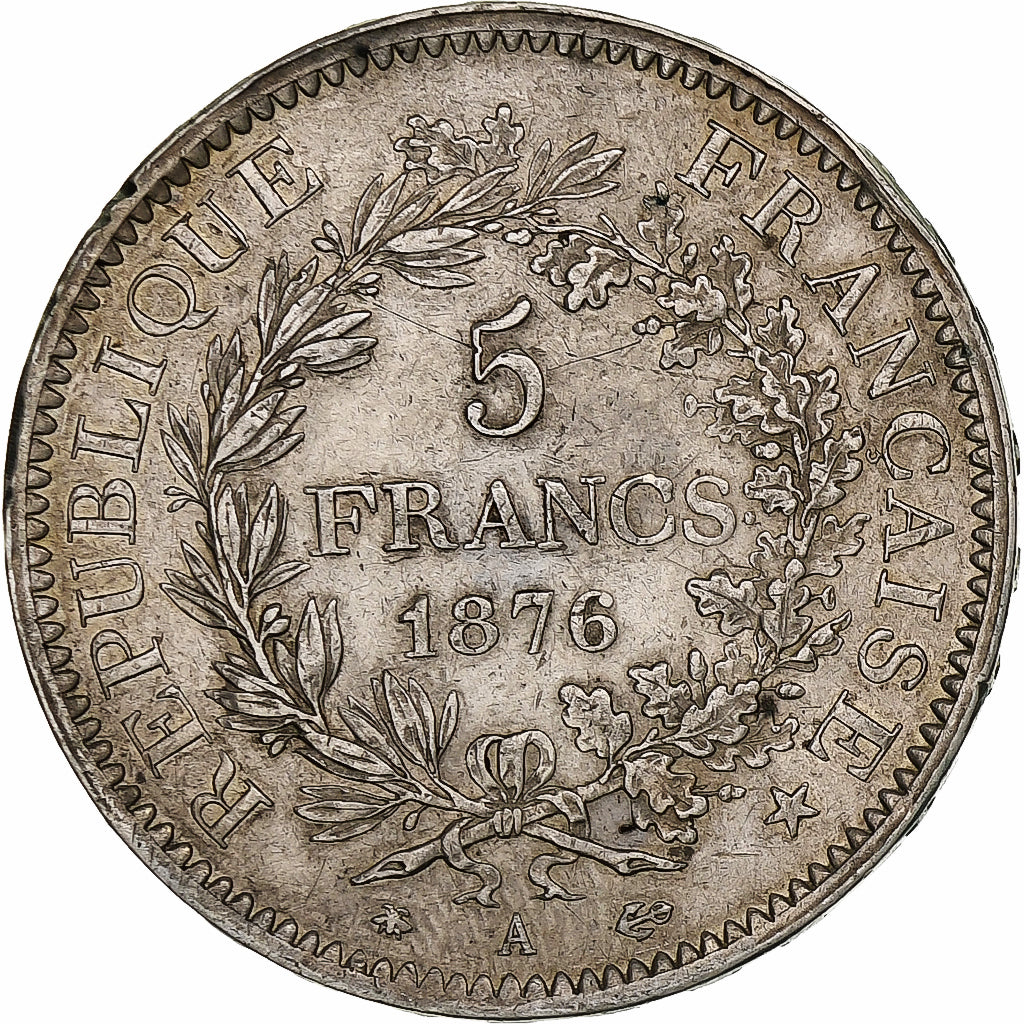 France, 5 Francs, Hercule, 1876, Paris, Silver, VF(30-35), Gadoury:745a