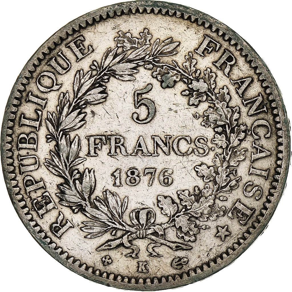 France, 5 Francs, Hercule, 1876, Bordeaux, Argent, TB, Gadoury:745a, KM:820.2