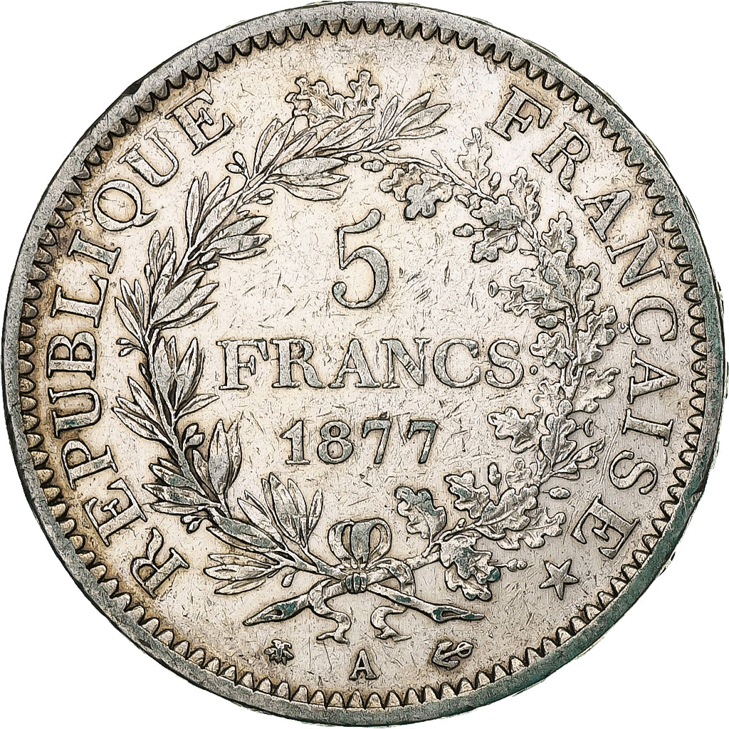 France, 5 Francs, Hercule, 1877, Paris, Argent, TB, Gadoury:745a, KM:820.1