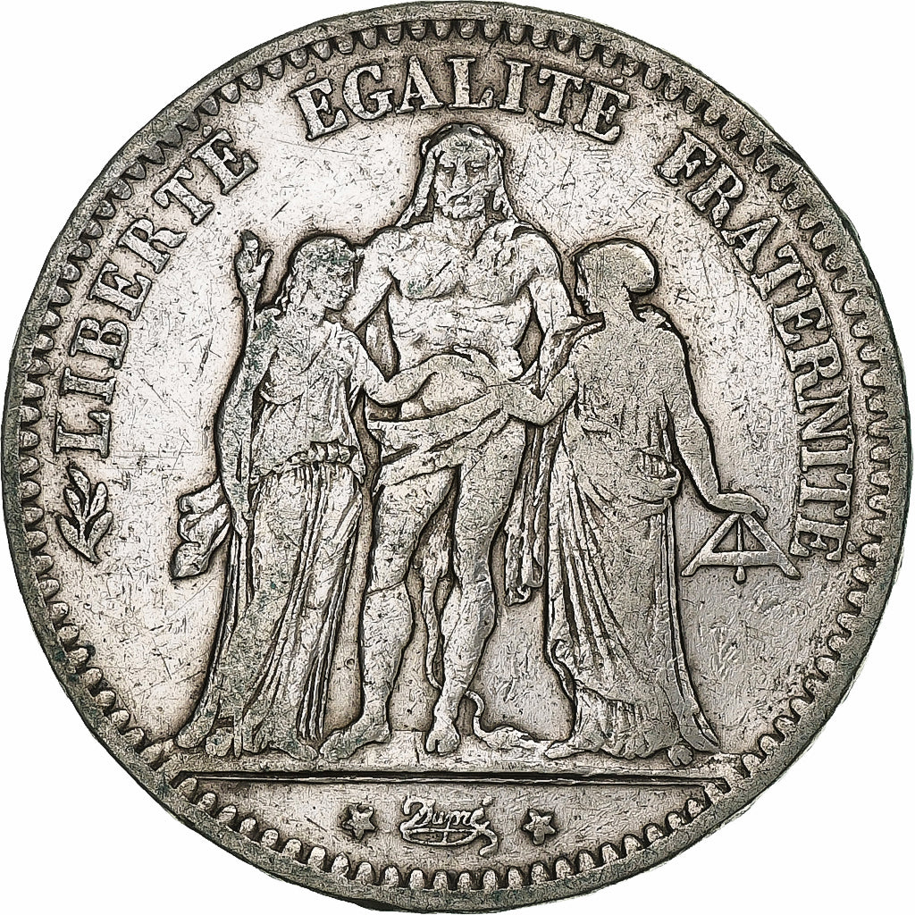 France, 5 Francs, Hercule, 1877, Bordeaux, Silver, VF(20-25), Gadoury:745a
