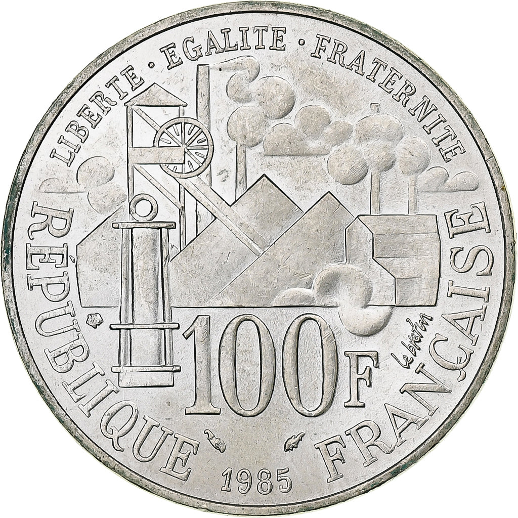 França, 100 Francs, Emile Zola, 1985, Pessac, Prata, AU(50-53), Gadoury:900