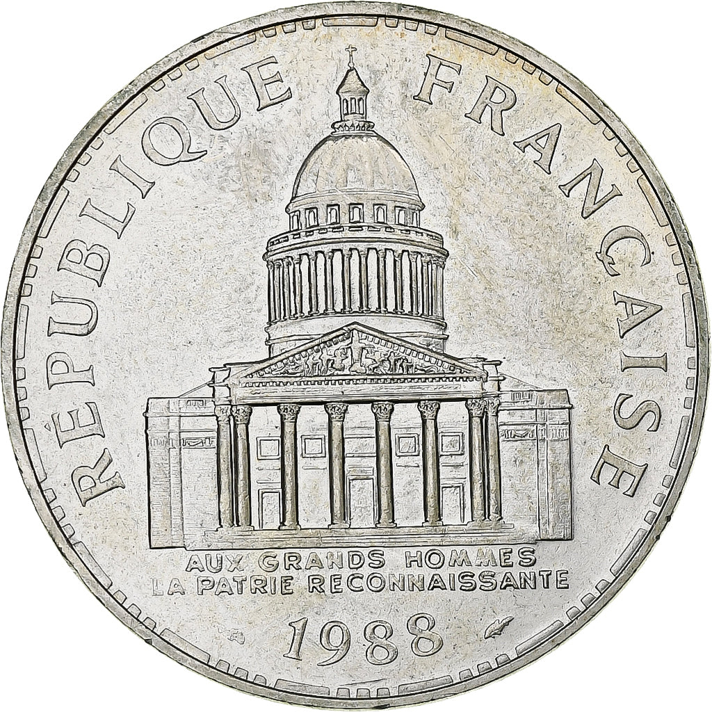 Francja, 100 Francs, Panthéon, 1988, Pessac, Srebro, MS(63), Gadoury:898