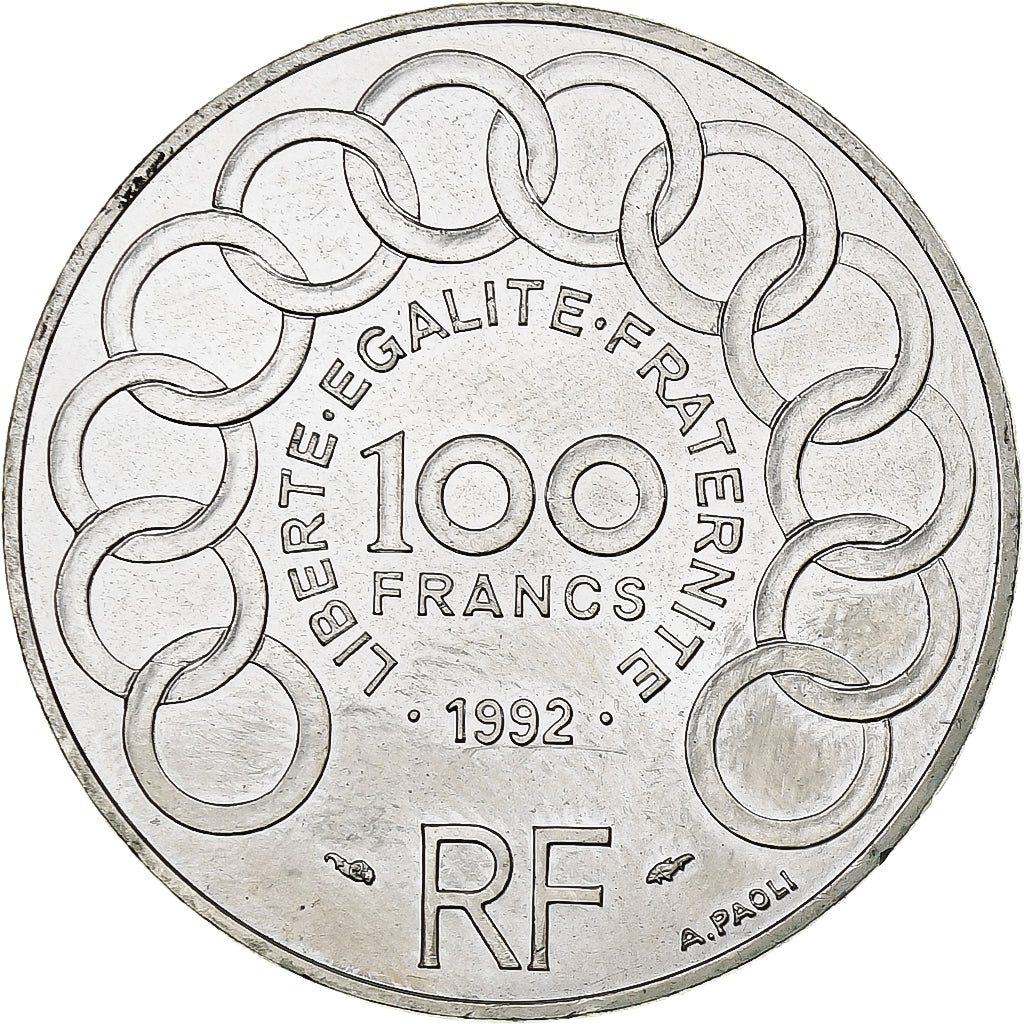 Francia, 100 Francs, Jean Monnet, 1992, Pessac, Argento, SPL, Gadoury:907