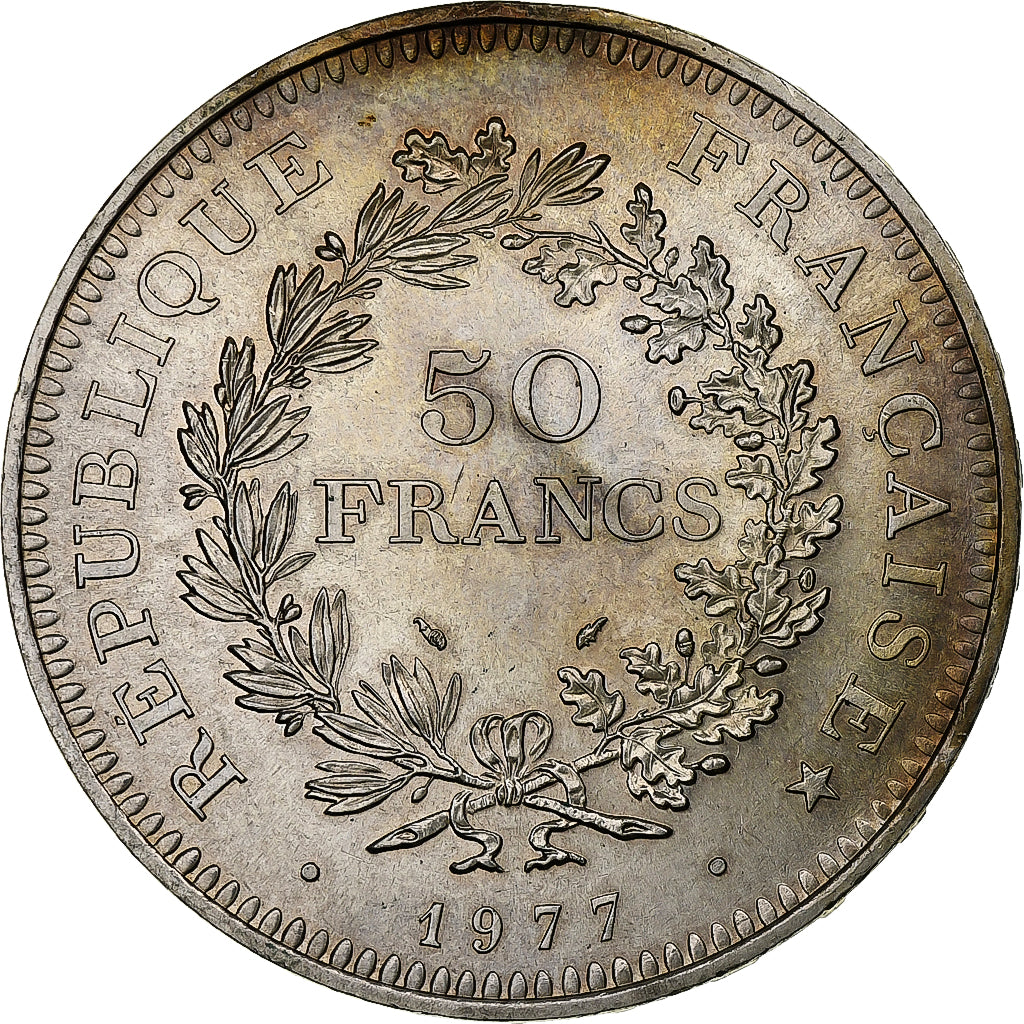 Frankrijk, 50 Francs, Hercule, 1977, Pessac, Zilver, PR, Gadoury:882, KM:941
