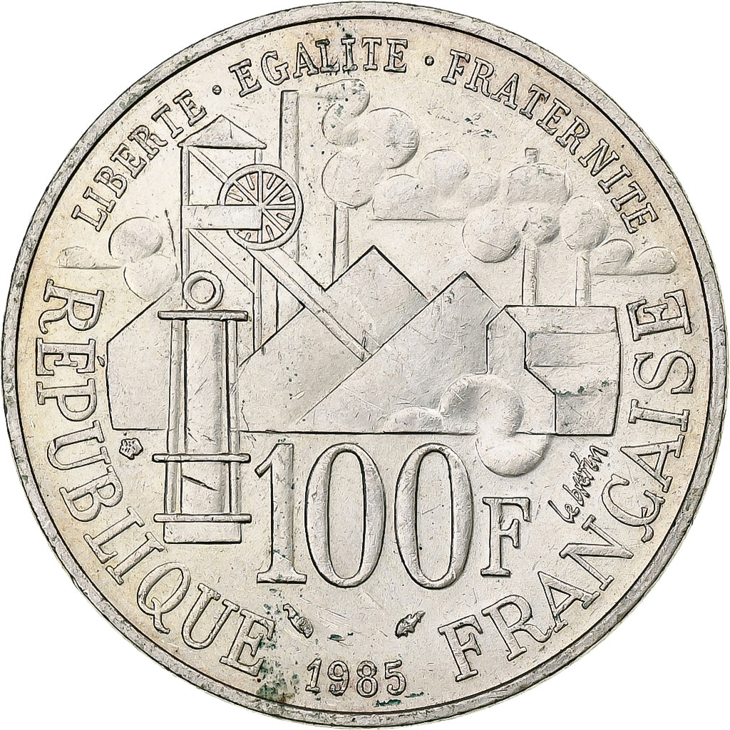 Francja, 100 Francs, Emile Zola, 1985, Pessac, Srebro, AU(50-53), Gadoury:900