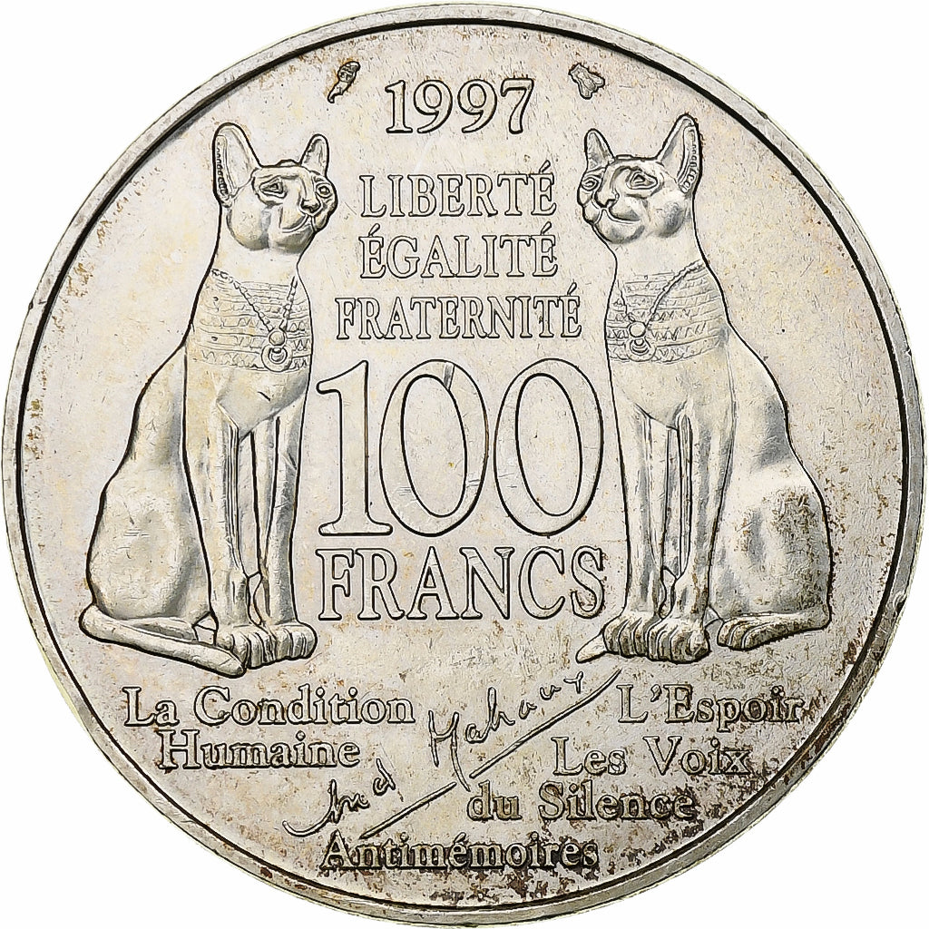 França, 100 Francs, André Malraux, 1997, Pessac, Prata, AU(50-53)