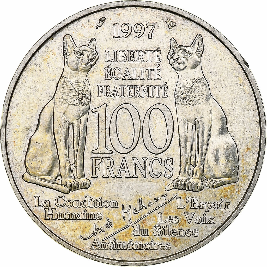 France, 100 Francs, André Malraux, 1997, Pessac, Silver, AU(50-53)