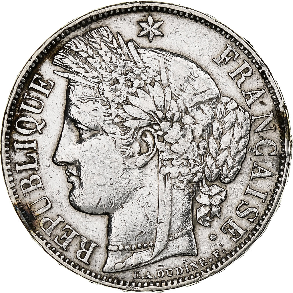 France, 5 Francs, Cérès, 1870, Paris, Silver, EF(40-45), Gadoury:743, KM:818