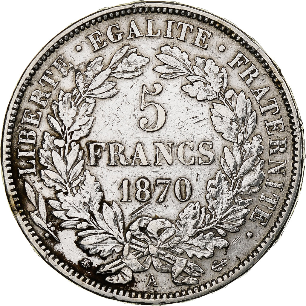 France, 5 Francs, Cérès, 1870, Paris, Silver, EF(40-45), Gadoury:743, KM:818