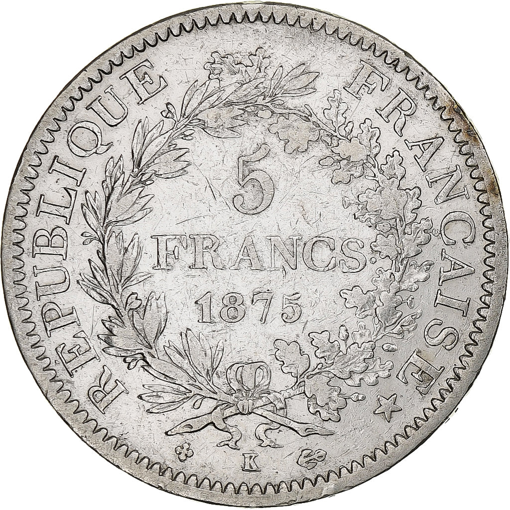France, 5 Francs, Hercule, 1875, Bordeaux, Silver, VF(30-35), Gadoury:745a