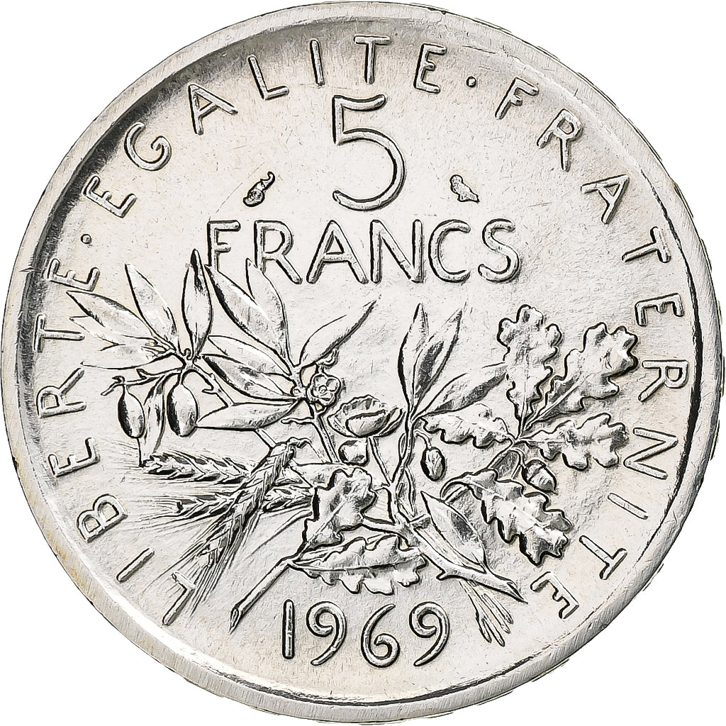 France, 5 Francs, Semeuse, 1969, Paris, Silver, MS(63), Gadoury:770