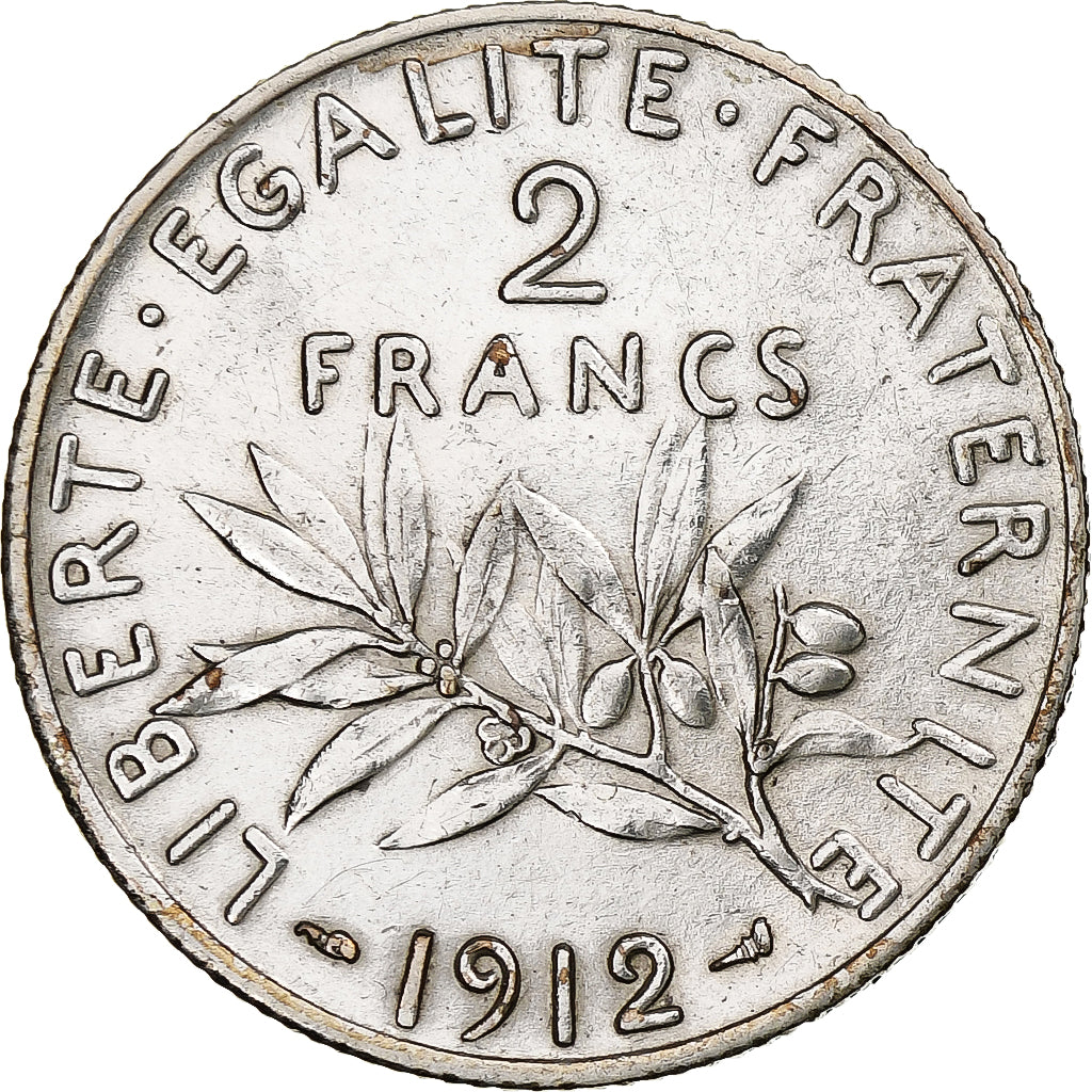 France, 2 Francs, Semeuse, 1912, Paris, Silver, EF(40-45), Gadoury:532
