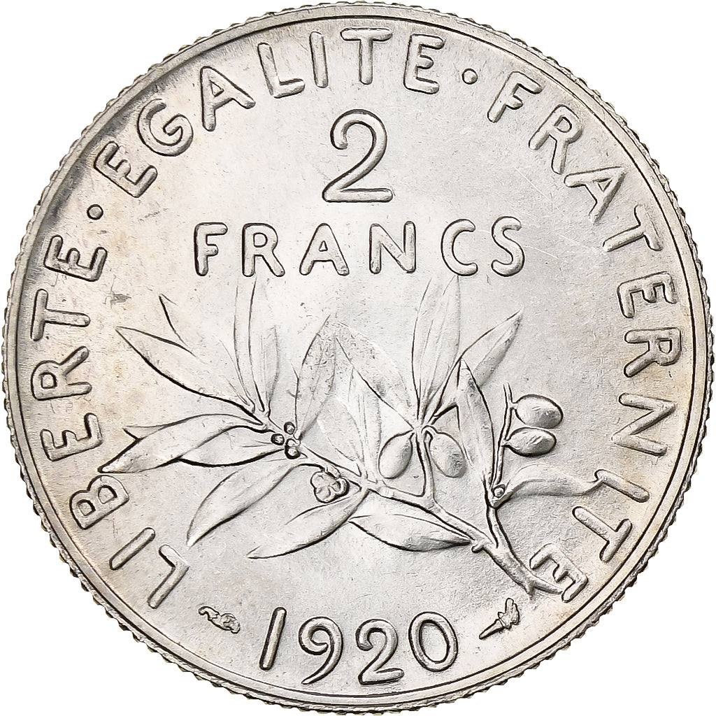 France, 2 Francs, Semeuse, 1920, Paris, Silver, AU(55-58), Gadoury:532