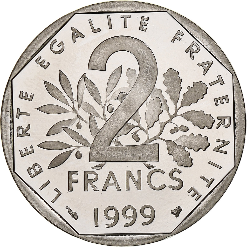 France, 2 Francs, Semeuse, 1999, Pessac, Proof, Silver, MS(65-70), Gadoury:547