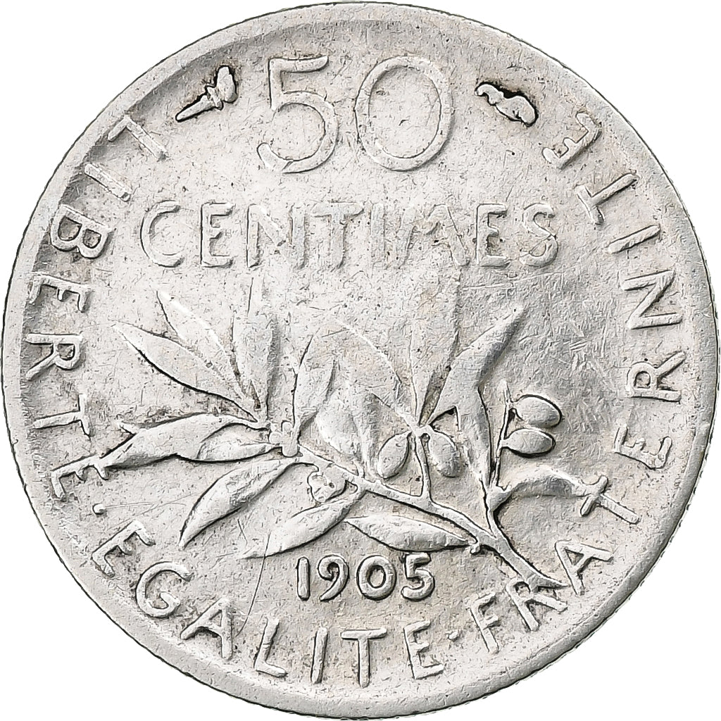 Francia, 50 Centimes, Semeuse, 1905, Paris, Argento, MB+, Gadoury:420