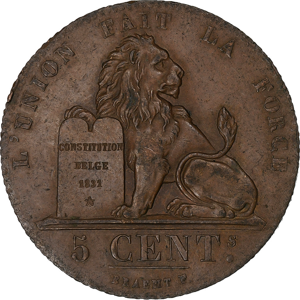 Belgique, Leopold I, 5 Centimes, 1833, Bruxelles, Cuivre, SUP, KM:5.1