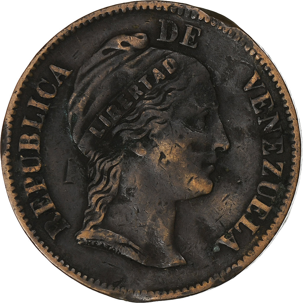 Venezuela, 1 Centavo, 1863, Heaton, Copper, VF(30-35)