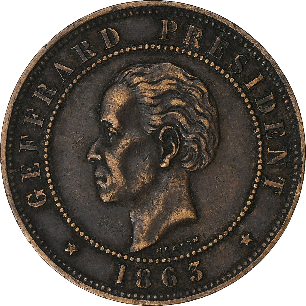 Haiti, 20 Centimes, 1863, Heaton, Bronze, S+