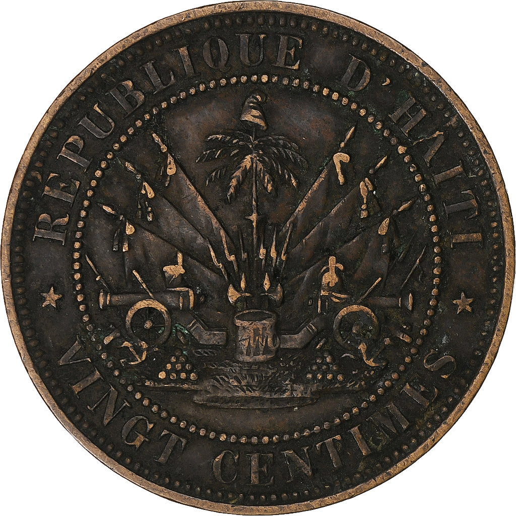 Haiti, 20 Centimes, 1863, Heaton, Bronze, S+