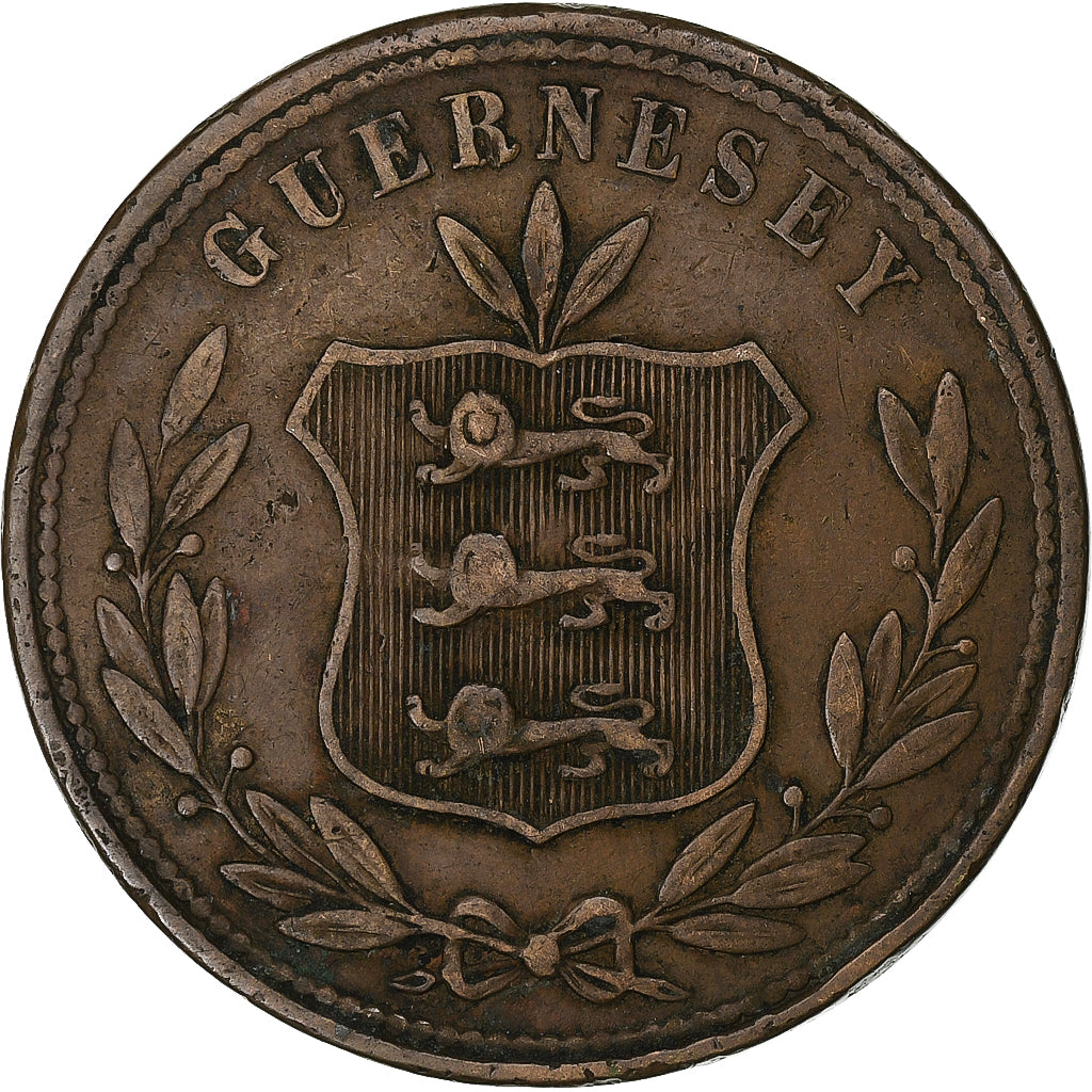 Guernsey, 8 Doubles, 1864, Heaton, Bronzo, MB+, KM:7
