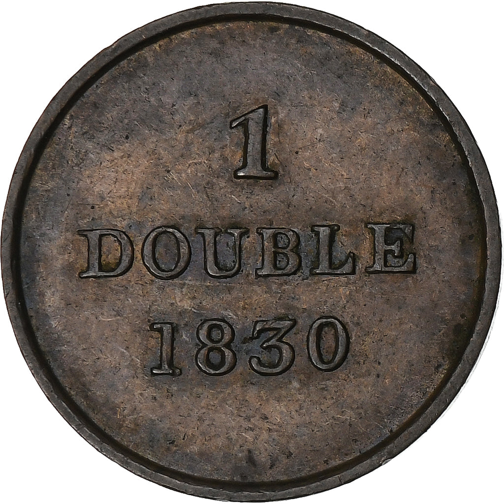 Guernsey, Double, 1830, Soho Mint, Miedź, VF(20-25), KM:1