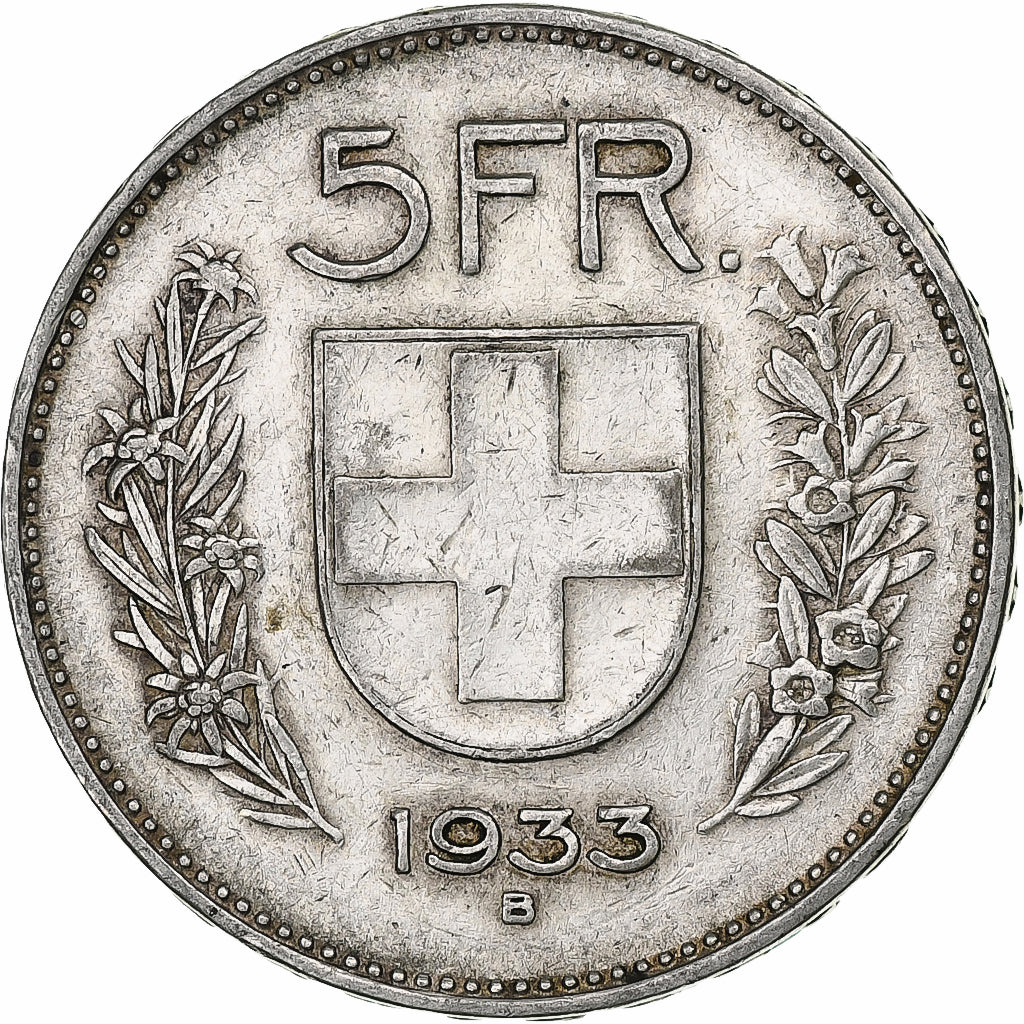 Switzerland, 5 Francs, Herdsman, 1933, Bern, Silver, VF(20-25), KM:40