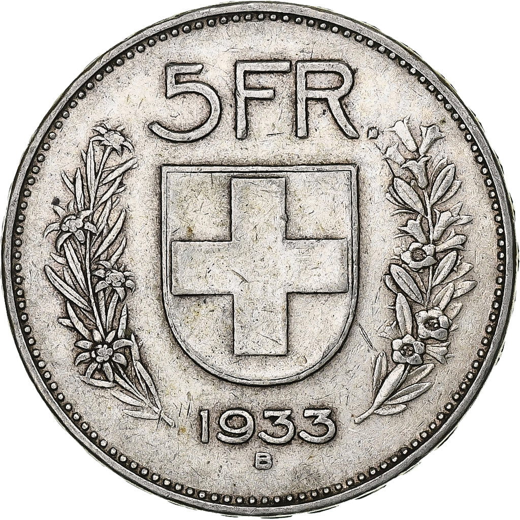 Switzerland, 5 Francs, Herdsman, 1933, Bern, Silver, VF(20-25), KM:40