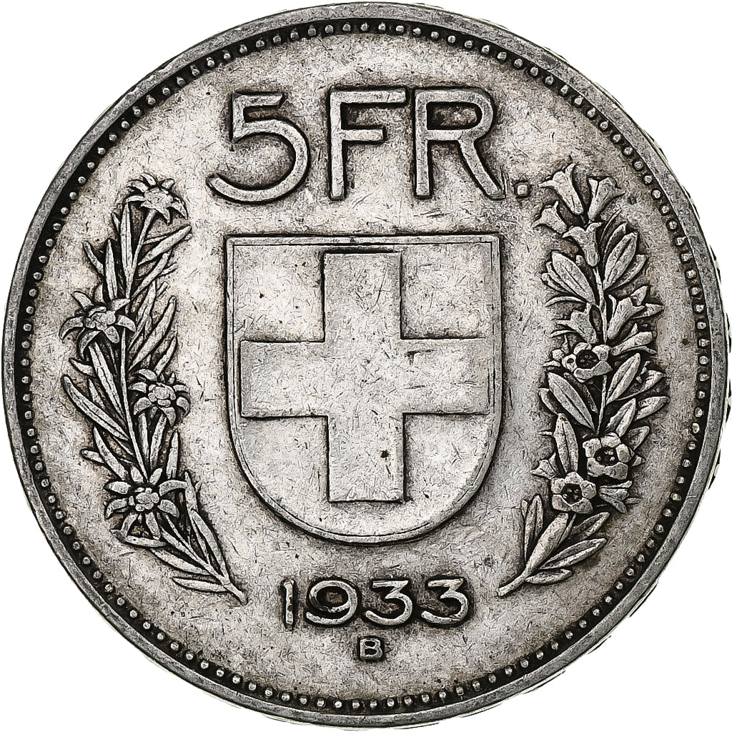 Switzerland, 5 Francs, Herdsman, 1933, Bern, Silver, VF(20-25), KM:40