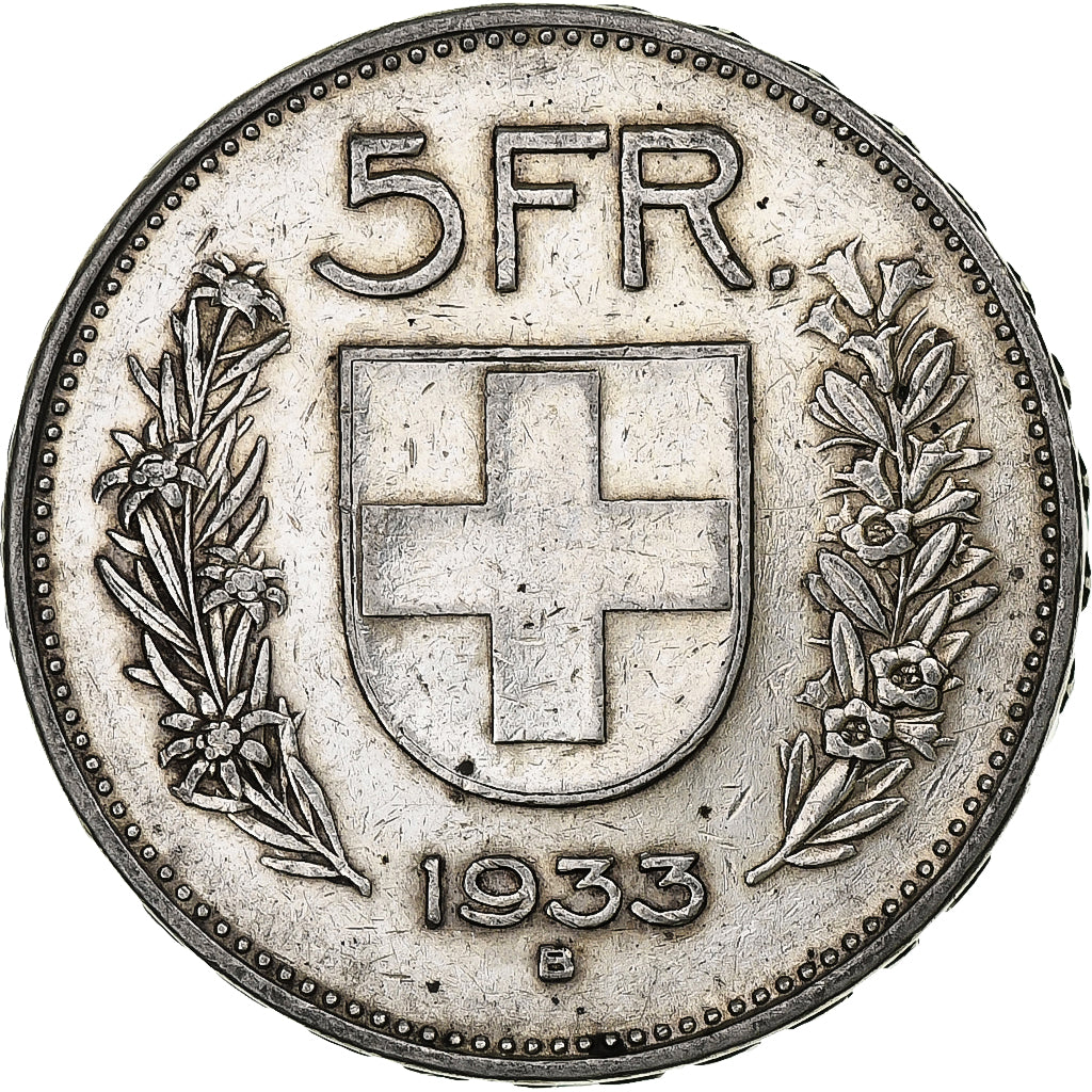 Switzerland, 5 Francs, Herdsman, 1933, Bern, Silver, VF(20-25), KM:40