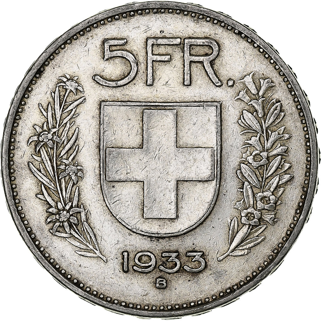 Switzerland, 5 Francs, Herdsman, 1933, Bern, Silver, VF(30-35), KM:40