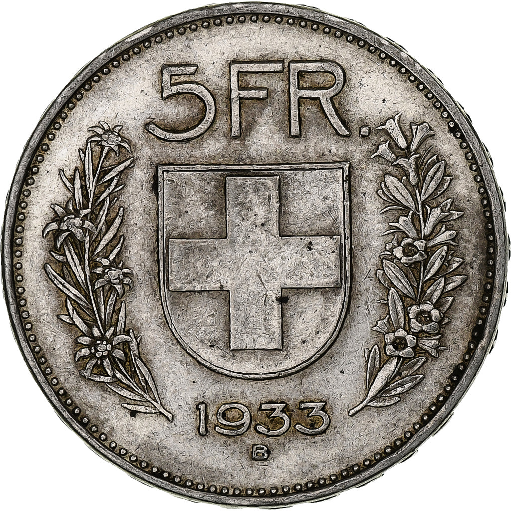 Svizzera, 5 Francs, Herdsman, 1933, Bern, Argento, BB, KM:40