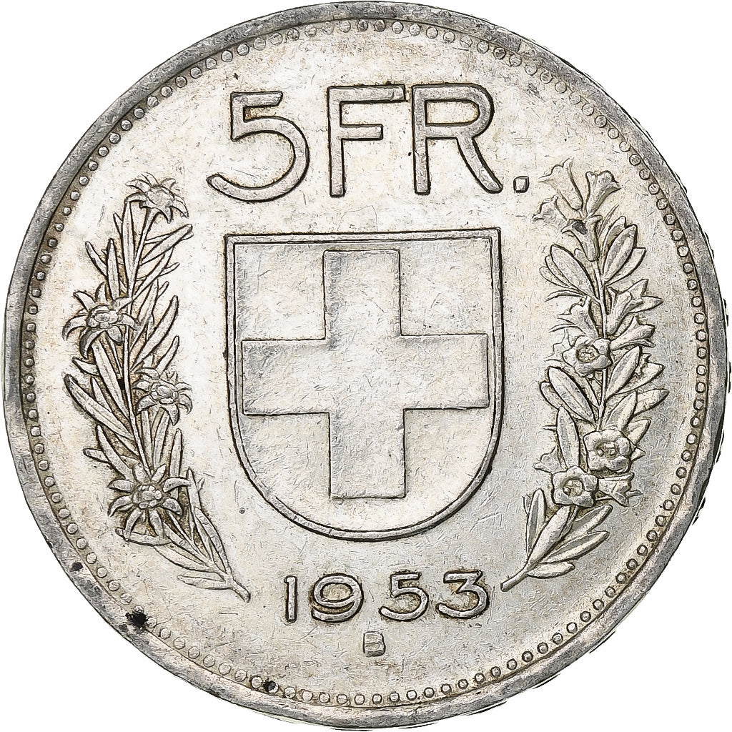 Switzerland, 5 Francs, Herdsman, 1953, Bern, Silver, VF(30-35), KM:40