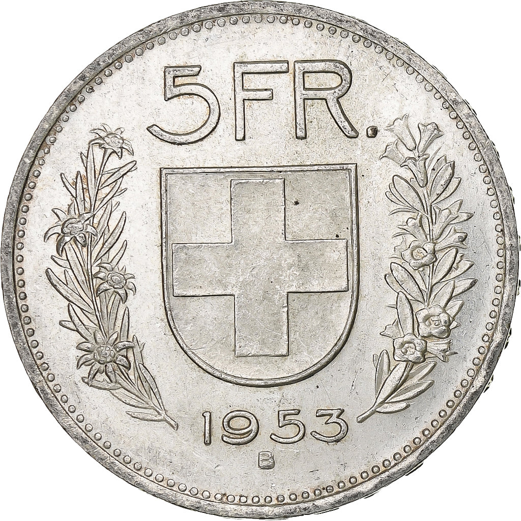 Svizzera, 5 Francs, Herdsman, 1953, Bern, Argento, BB, KM:40