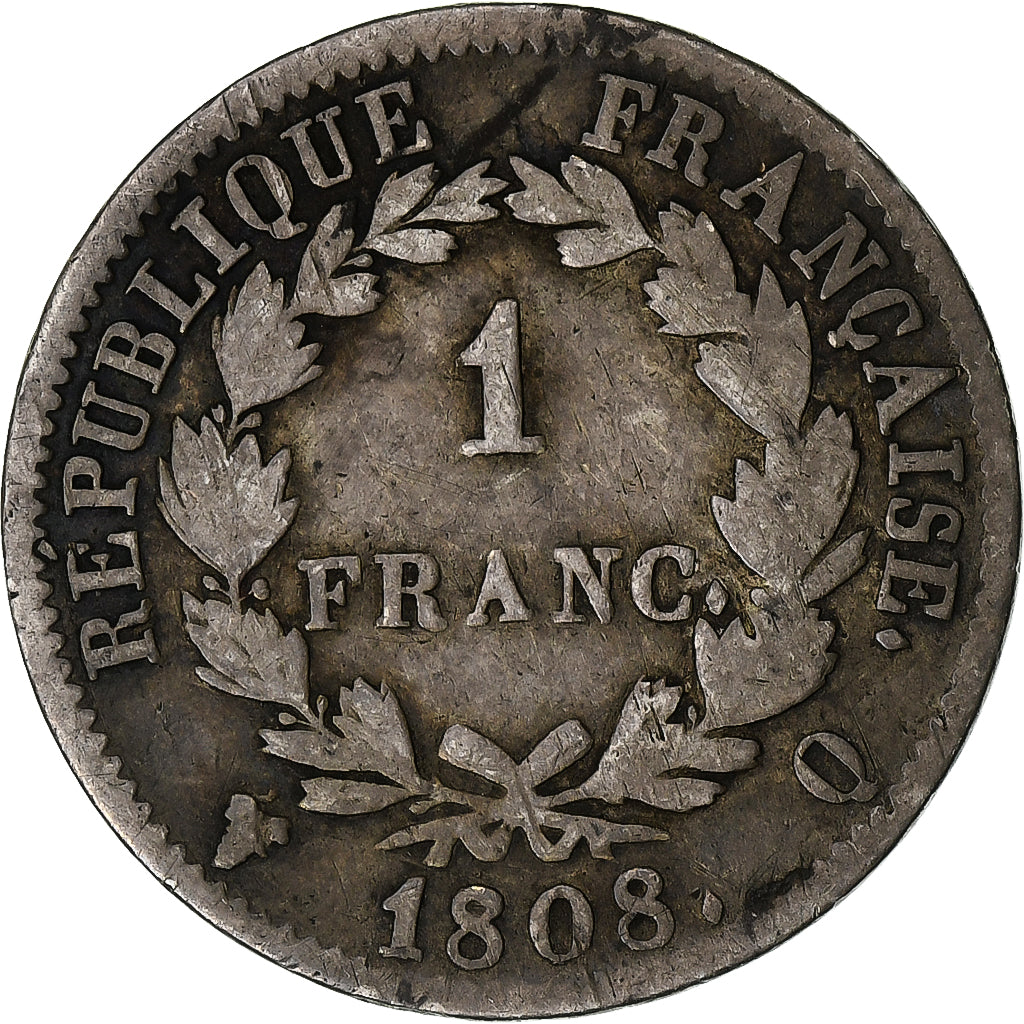 Francia, Napoleon I, Franc, 1808, Perpignan, Argento, MB, Gadoury:446