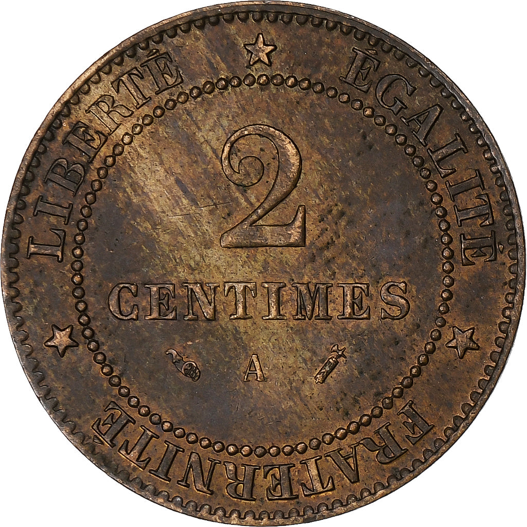 France, 2 Centimes, Cérès, 1890, Paris, Bronze, AU(50-53), Gadoury:105