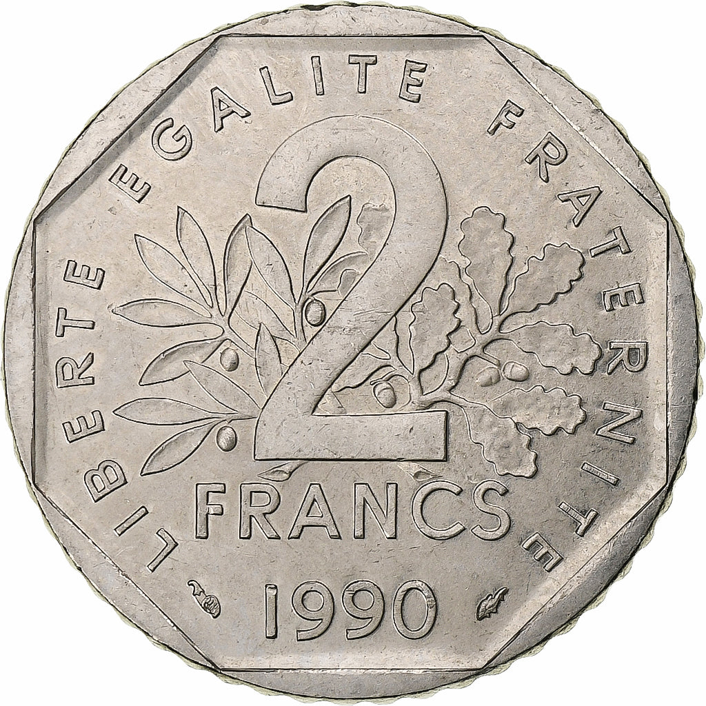 Frankrijk, 2 Francs, Semeuse, 1990, Pessac, Nickel, PR, Gadoury:547