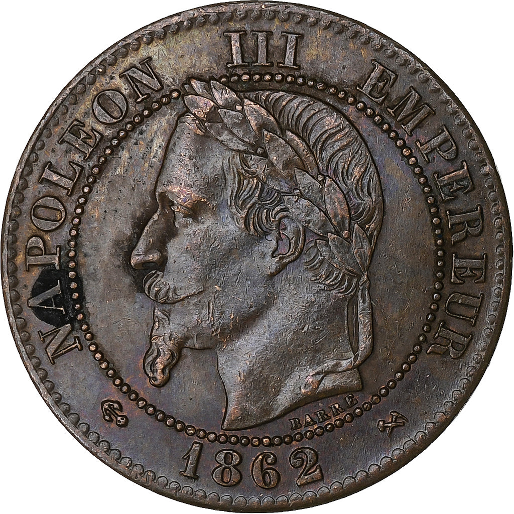 France, Napoléon III, 2 Centimes, 1862, Bordeaux, Bronze, TTB+, Gadoury:104