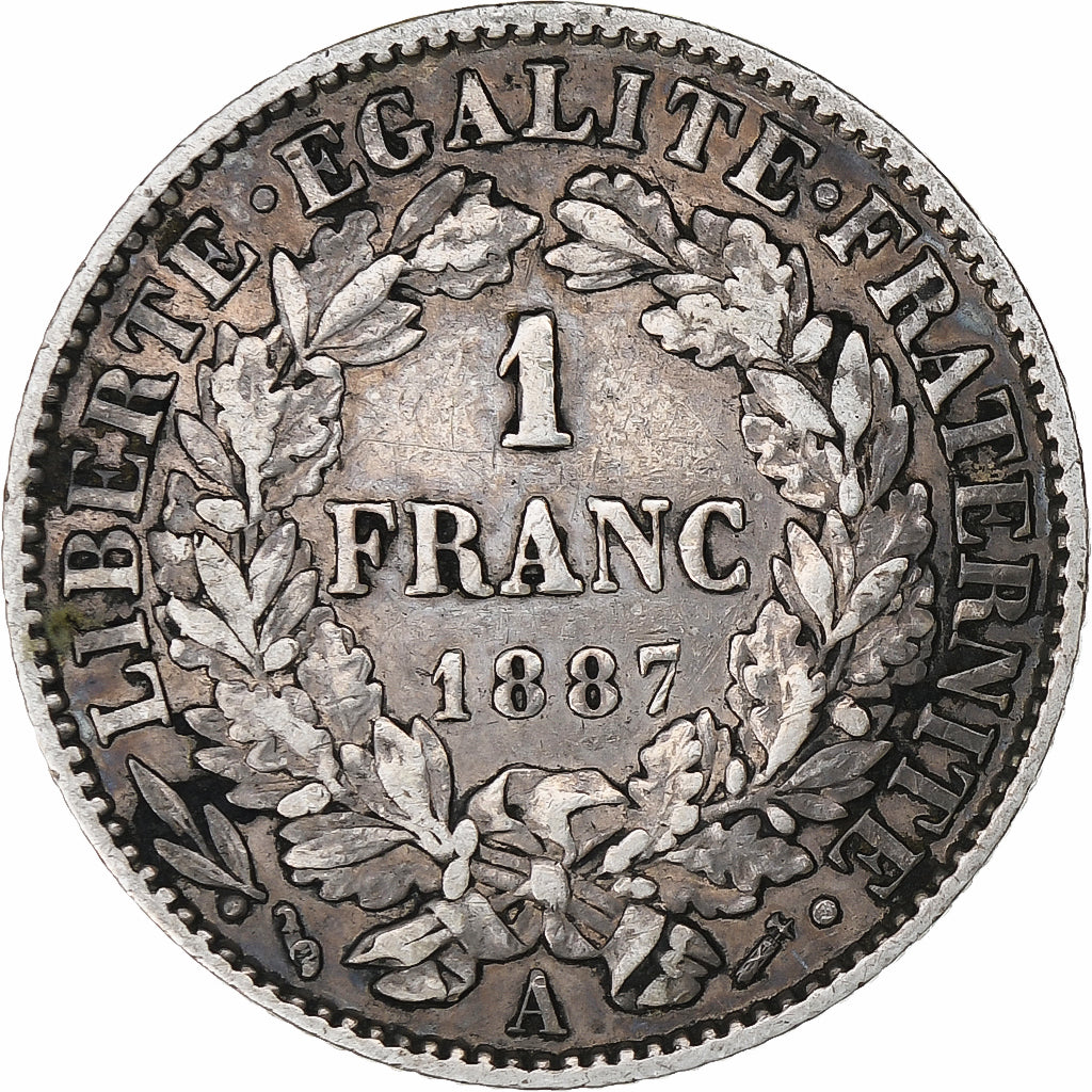 France, Franc, Cérès, 1887, Paris, Silver, VF(20-25), Gadoury:465a