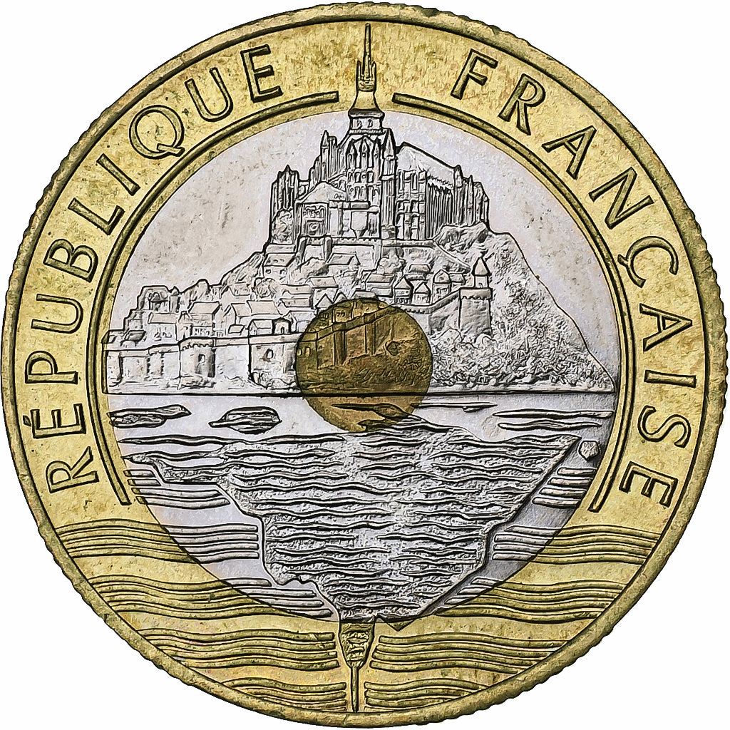 Francia, 20 Francs, Mont Saint Michel, 2001, Pessac, Bimetallico, SPL