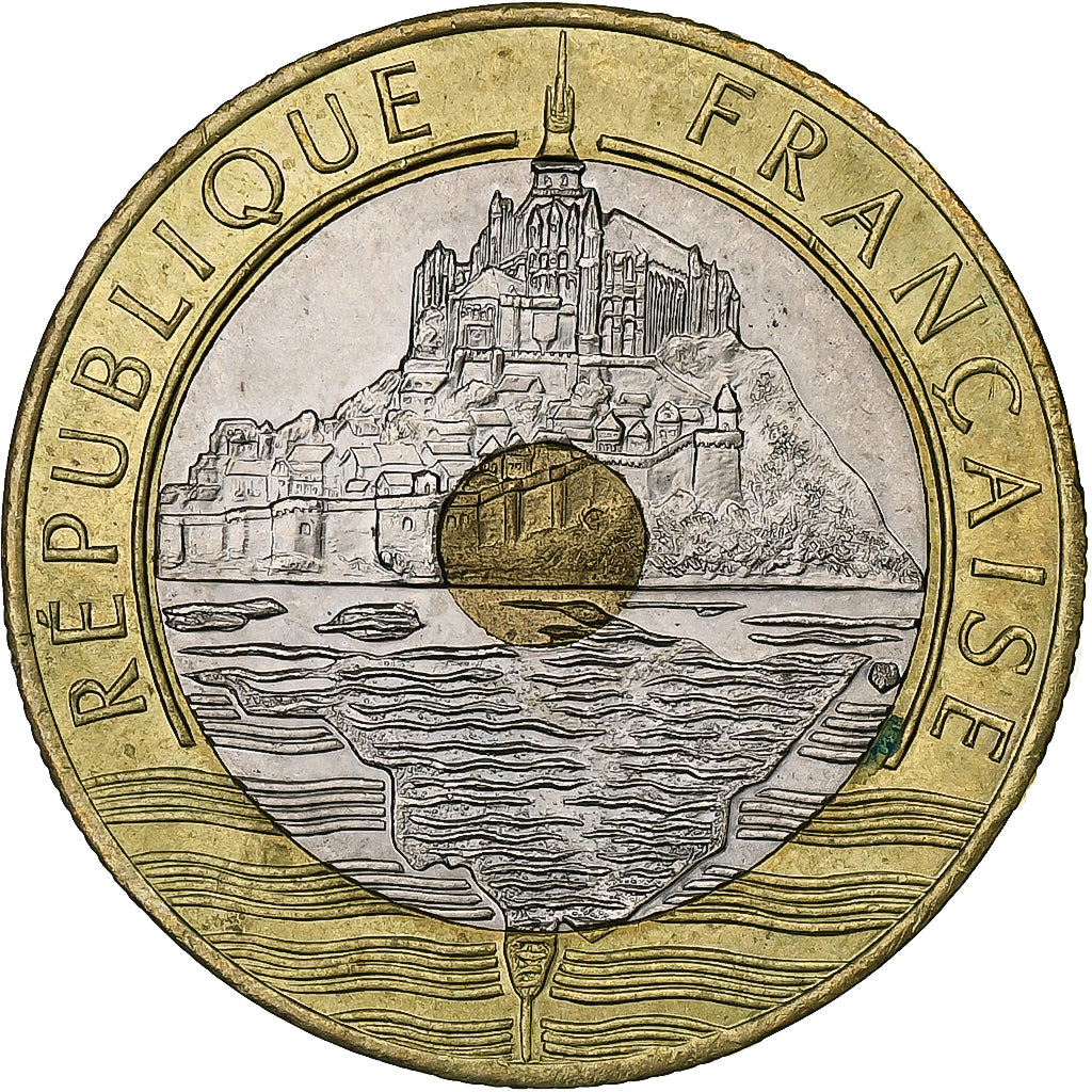 Francia, 20 Francs, Mont Saint Michel, 1992, Pessac, Bimetallico, SPL-
