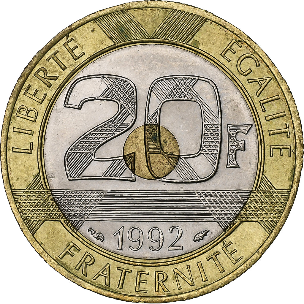 Francia, 20 Francs, Mont Saint Michel, 1992, Pessac, Bimetallico, SPL-