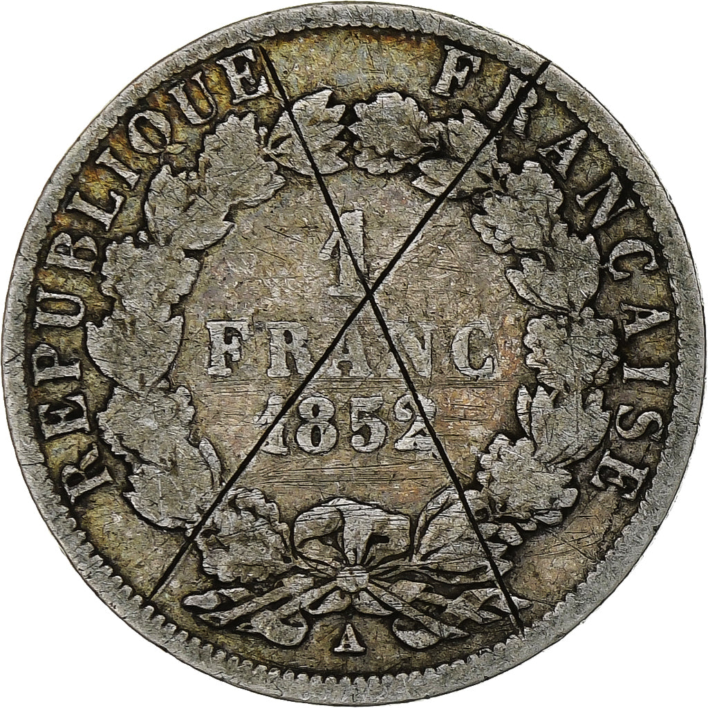 Francja, Napoleon III, Franc, 1852, Paris, Srebro, VF(20-25), Gadoury:458