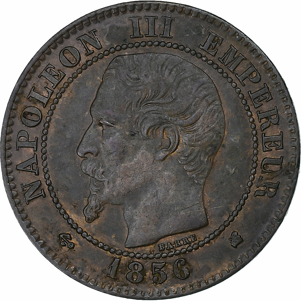 Francja, Napoleon III, 2 Centimes, 1856, Bordeaux, Brązowy, AU(50-53)